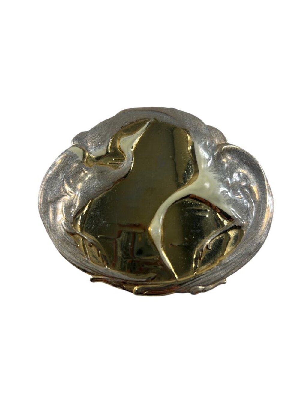 Vintage Charmant Brass Belt Buckle Cranes Birds Abstract Modernist Designer